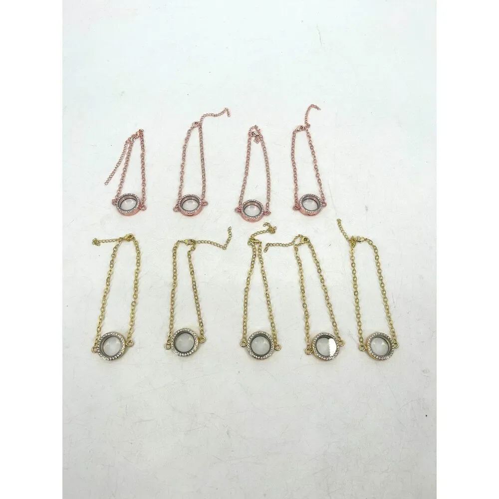 Lot Of 9 Rose Gold Bling Gold Tone Floating Charm Chain Bracelets Jewelry Making
